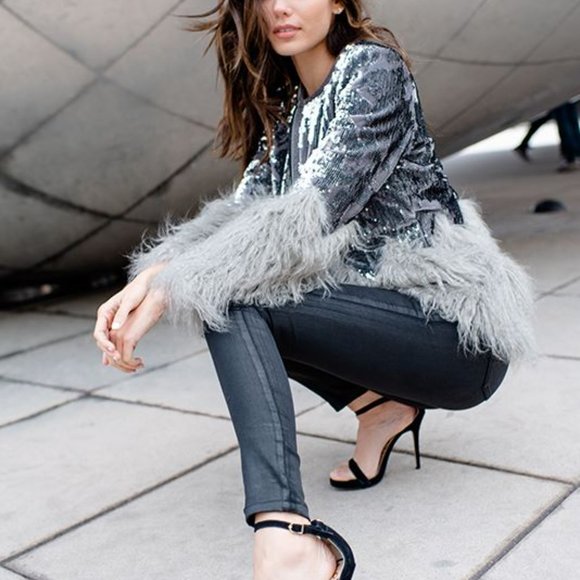 Fabulous Furs PEWTER SEQUIN SHIMMER FAUX FUR JACKET - Picture 6 of 8